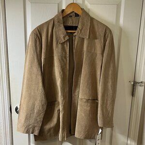 WOMEN'S BEIGE SUEDE ZIP UP JACKET